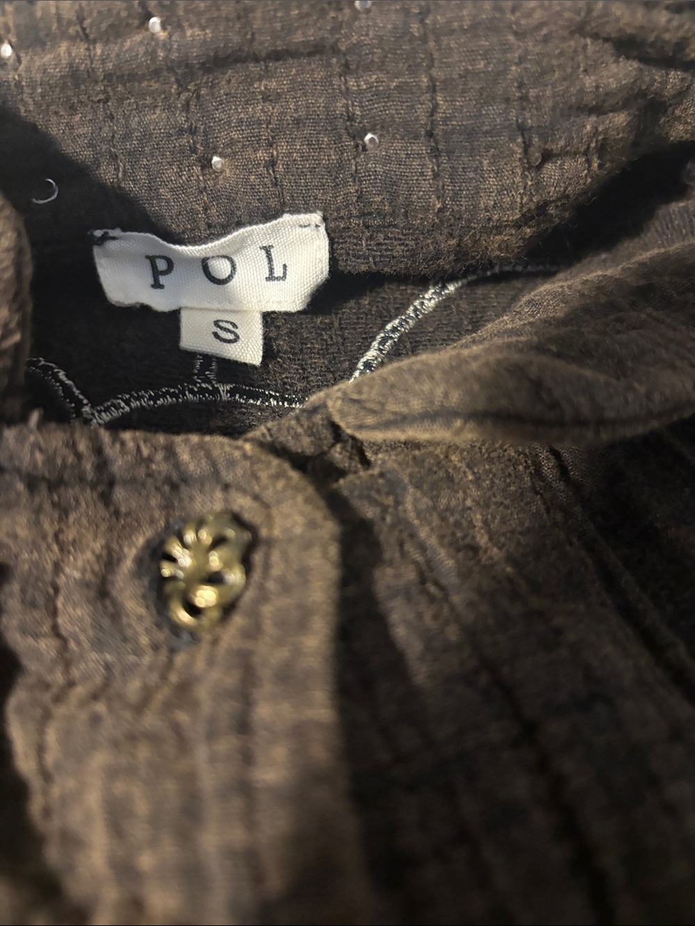 POL Black Long Coat with Cream Floral Appliqué - Picture 9 of 11